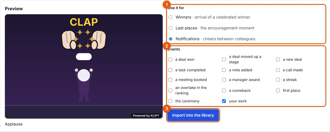 Steps 1 to 3: Use it for, Events and Import into the library