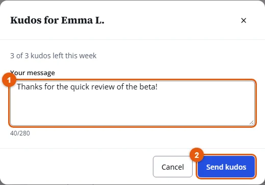 Step 2: Your message and Send kudos