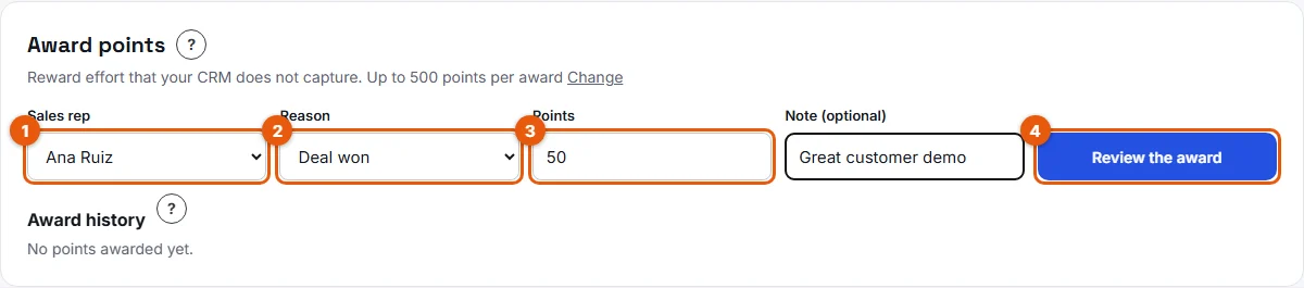 Step 2 to 6: the Award points card