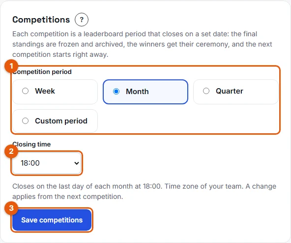 Steps 2 to 5: the Competitions settings