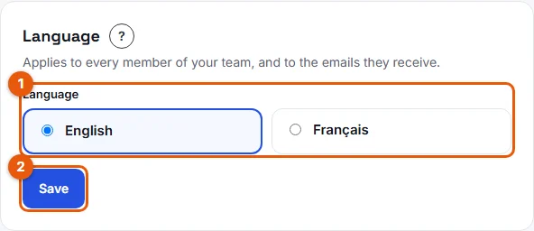 The Language card in the settings