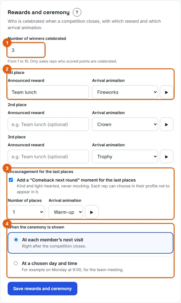 Step 2: an arrival animation for each place