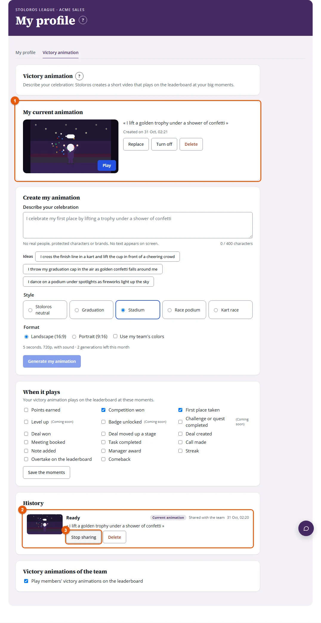 My current animation and the History, with an animation shared with the team
