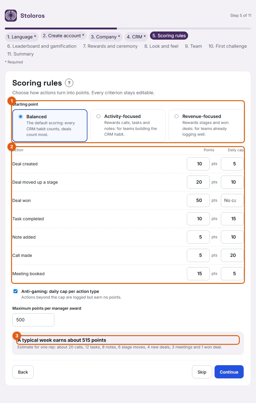 Step 2: the Starting point presets, the table and the typical week estimate