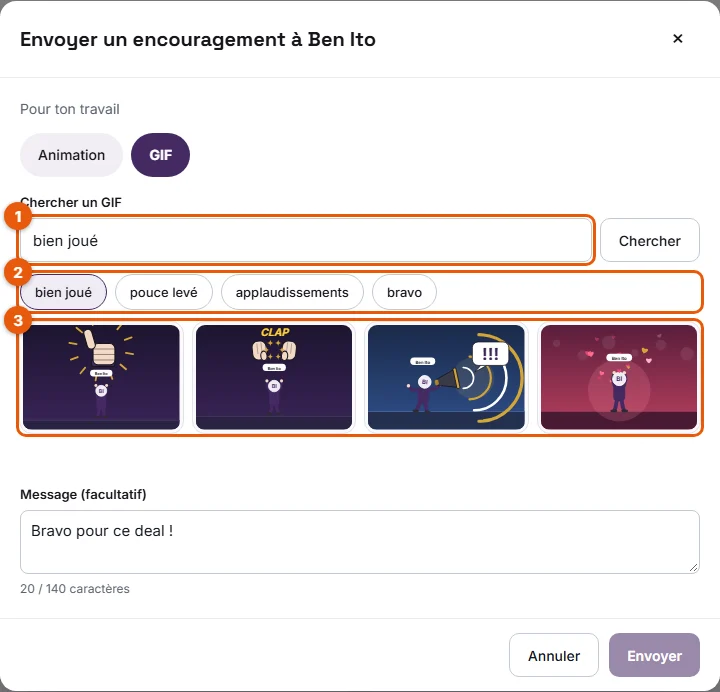 L'onglet GIF : recherche, suggestions et résultats