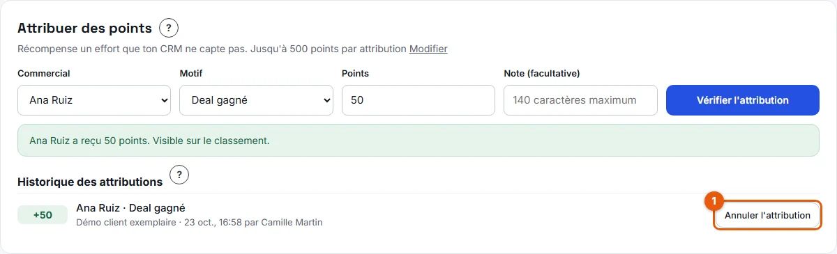 Étape 3 : le bouton Annuler l'attribution dans l'historique