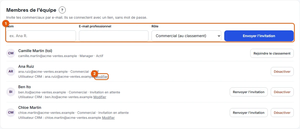 Étape 3 : la carte Membres de l'équipe