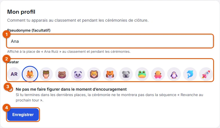 Étape 2 : l'option d'encouragement dans Mon profil