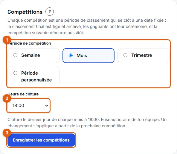 Étapes 2 à 5 : les réglages Compétitions