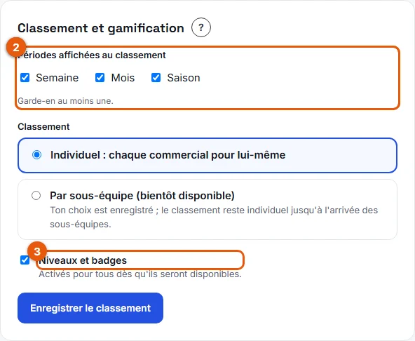Étape 2 : Périodes affichées au classement