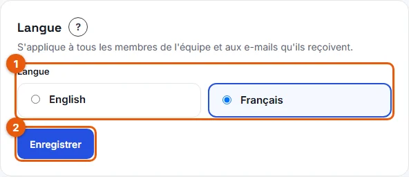 La carte Langue dans les paramètres