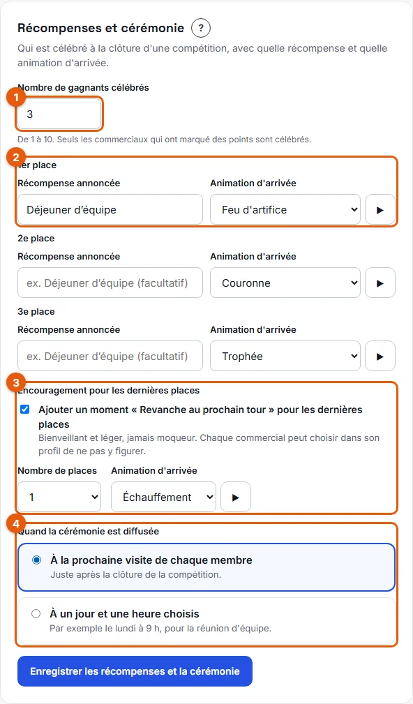 Étape 2 : une animation d'arrivée pour chaque place