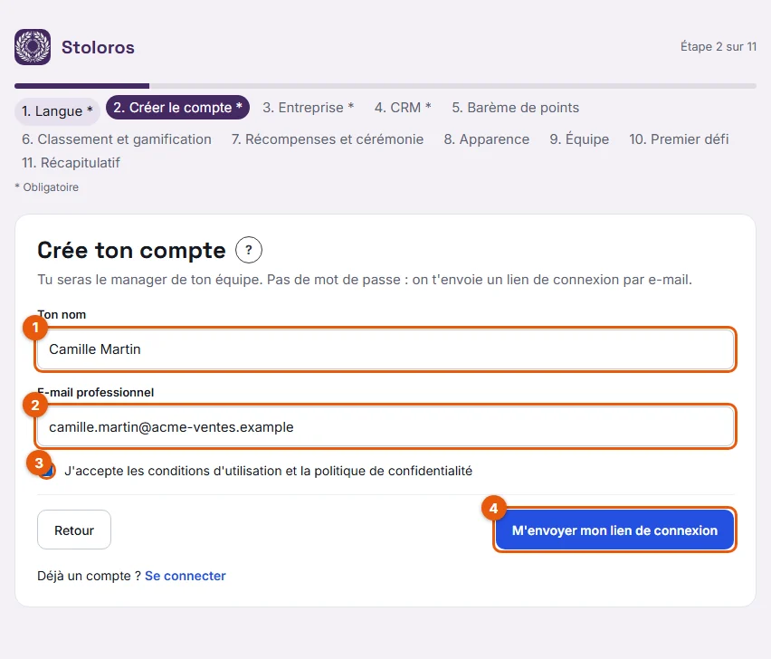Étapes 3 à 5 : l'étape Créer le compte