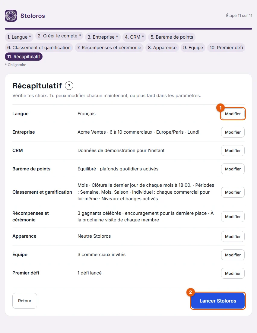 Étape 11 : l'étape Récapitulatif