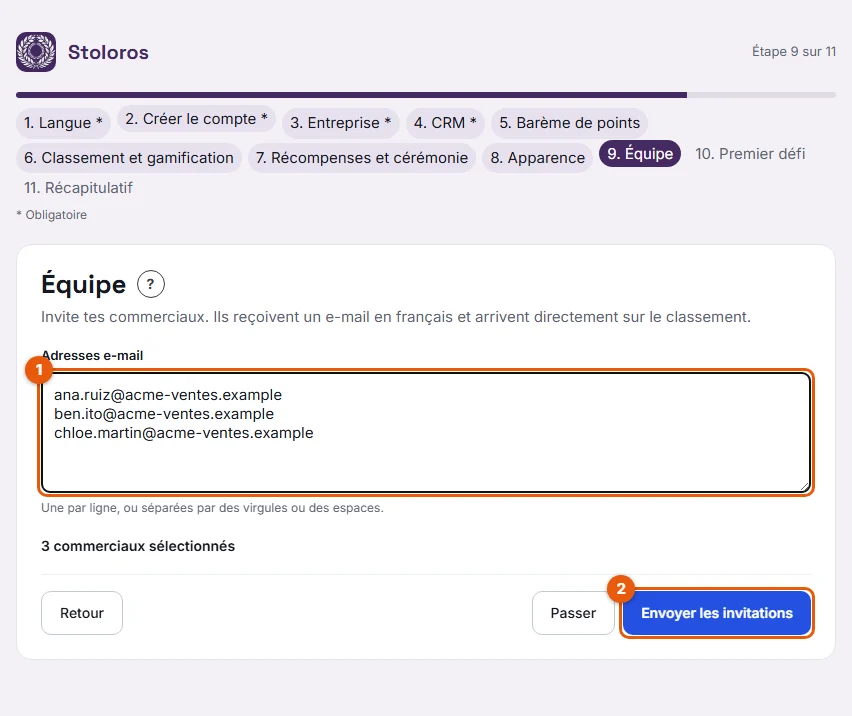 Étape 9 : l'étape Équipe